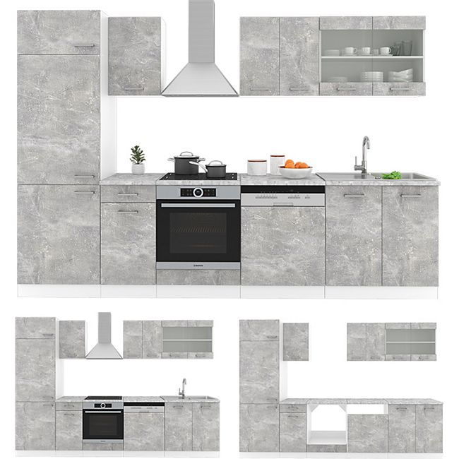 Vicco Kuche R Line 300 Cm Kuchenzeile Kuchenblock Einbaukuche Beton Ohne Arbeitsplatten Online Kaufen Bei Netto